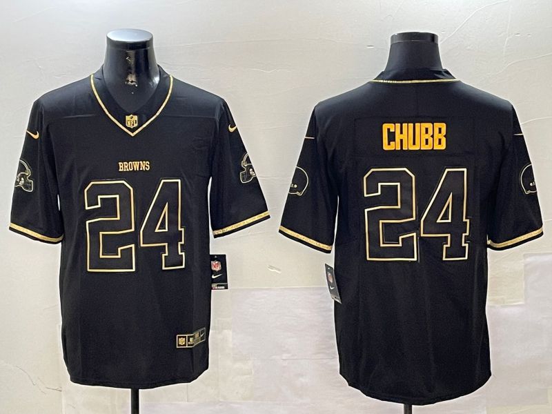 Men Cleveland Browns #24 Chubb Black Gold Throwback 2024 Nike Limited NFL Jersey style 1->new orleans saints->NFL Jersey